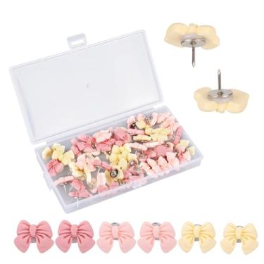 Imagem de 50 Peças Alfinetes de Pressão com Laço Decorativo, Tachinhas de Laço Fofas Tachinhas Quadro Cortiça para Decoração Boletins Escolares Escritório e Casa