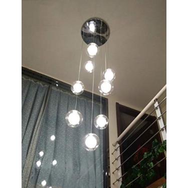 Imagem de Lustre LED minimalista moderno para sala de estar com 8 luzes, pingente de bola de vidro em estilo nórdico para escada duplex, luminária criativa para restaurante, vidro transparente, 35x150