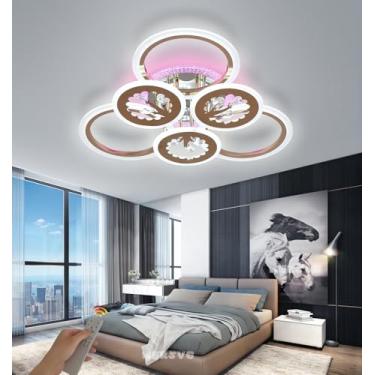 Imagem de Luminária de teto LED dourada quadrada com controle remoto, regulável e com mudança de cor, lâmpadas de cristal LED RGB, iluminação de teto multifuncional moderna para quarto, sala de estar