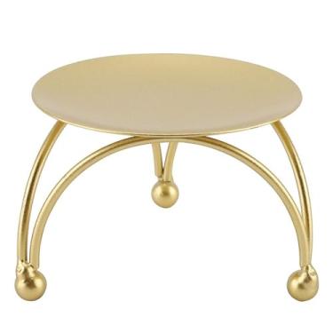 Imagem de Castiçal redondo de metal para luz de chá, acabamento em bronze, 7,6 cm de diâmetro, suporte decorativo com pés esféricos