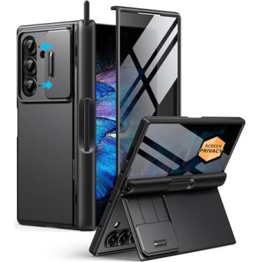 Imagem de BERFY Capa para Z Fold 7 com suporte para caneta e caneta, [antiespião] suporte oculto e capa de câmera deslizante e proteção de dobradiça, capa rígida fina à prova de choque para Samsung Galaxy Z