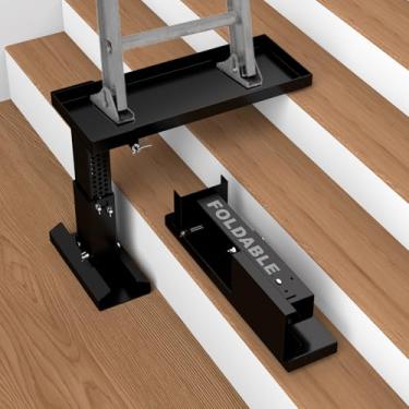 Imagem de Extensor de escada dobrável para serviço pesado LA1 - altura ajustável de 23 a 38 cm, nivelador de escada para suporte de escada - nivelador de escada para escadas de extensão com plataforma de 51 x