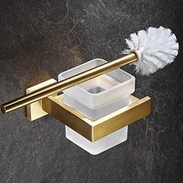 Imagem de Kit de acessórios de banho, conjunto de ferragens de banheiro dourado escovado, suporte de lenços de aço inoxidável, escova de vaso sanitário, saboneteira, copo de enxaguante bucal, suporte para