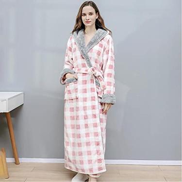 Imagem de ifgswopq Pijama masculino de patchwork xadrez outono e inverno com roupão quente