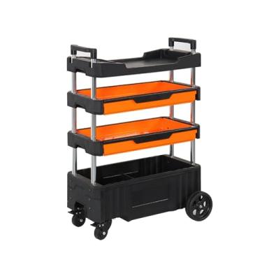 Imagem de Caixa de Ferramentas Carrinho de serviço dobrável, carrinho de ferramentas resistente com 4 prateleiras, carrinho de ferramentas removível para armazenamento em armazém, garagem, limpeza Caixa de Ferr