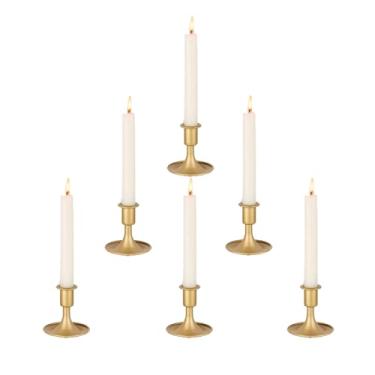 Imagem de Castiçal de castiçal, castiçal, 6 peças, latão, dourado, metal, vintage, conjunto de suportes curtos para mesa de jantar em casa, centro de mesa de casamento, festa de Natal, cornija, férias, jantar