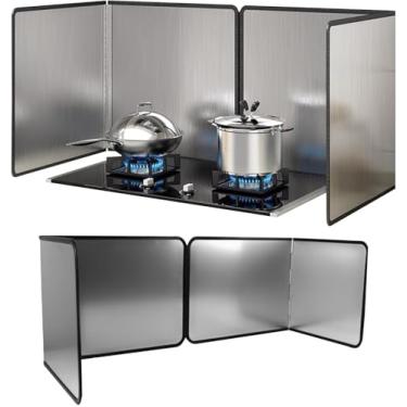 Imagem de Pacote com 2 protetores de respingos de aço inoxidável dobrável para fogão, protetor de respingos de óleo com superfície resistente ao calor e antiaderente (30 x 40 cm x 2)