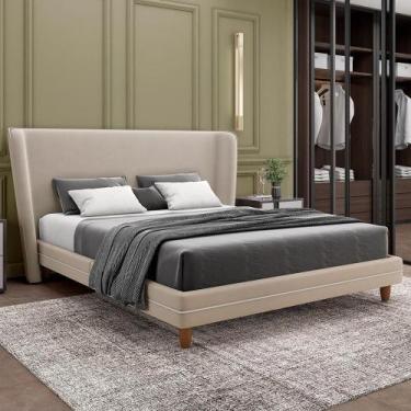 Imagem de Cabeceira Casal Nilo 140cm Com Cama Pés Madeira Suném P05 Veludo Bege 