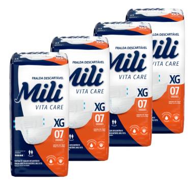 Imagem de Fralda  Geriátrica Mili Vita Care  Tamanho XG  - 4 pacotes c/ 7 fraldas  Uso Adulto