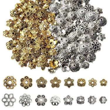 Imagem de 160 peças de tampas de contas espaçadoras, ouro e prata, 16 formas, estilo Bali, mistura de prata tibetana e ouro antigo, tampas de contas de flores para pulseira, colar, brincos, suprimentos para