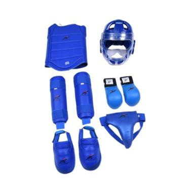 Imagem de oshhni Conjunto de equipamentos de treino de taekwondo, luvas de boxe, caneleiras para adultos, luta corpo a corpo, karatê e MMA, Azul, L