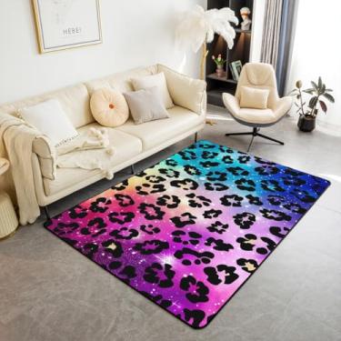 Imagem de jejeloiu Tapetes coloridos para sala de estar com estampa de leopardo para quarto de crianças, meninos, meninas, arco-íris, guepardo, 5 x 7, safári, estampa de pele animal, vida selvagem, galáxia