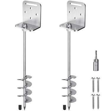 Imagem de Insaga Âncoras de aterramento resistentes de 61 cm parafuso em aço sólido de 10 mm com suporte em L para trampolim casa móvel conjunto balanço galpão barraca garagem cerca de âncora terra, lâmina de