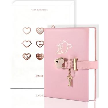 Imagem de CAGIE Diário com cadeado para meninas de 8 a 12 anos, diário com fechadura e chave, 296 páginas com bordas douradas, diário trancado em forma de coração para mulheres adolescentes com caixa de
