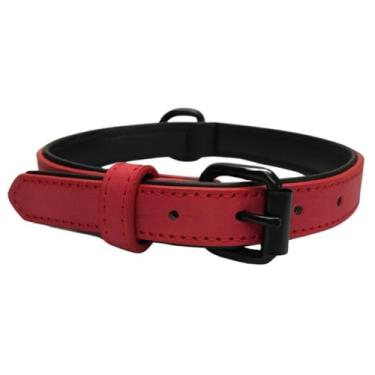 Imagem de Coleira Ajustável Com Dupla Espessura Reforçada Confortável Para Cachorro Grande Médio Pequeno Porte(Vermelho Vivo,M (2,0cm))