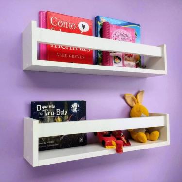 Imagem de Prateleira Marrom Ripa Verde Parede 55Cm Mdf Livros Infantis