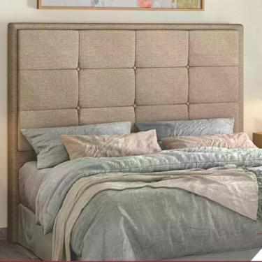 Imagem de Cabeceira Cama Box Casal 1,40 Lotus para Quarto em Linho Bege- Larbelle