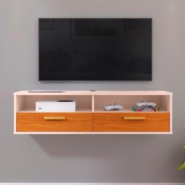 Imagem de Armário para TV de parede 1,20 cm Decoração de interiores Sala de estar/recanto do quarto 2 porta (HOME COPA Bege claro/Cinamomo)