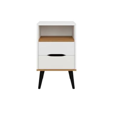 Imagem de Mesa de Cabeceira Old 2 Gavetas Quarto Cama Pés Palito Nicho Espaçoso 1 Unidade (BRANCO/CEDRO)