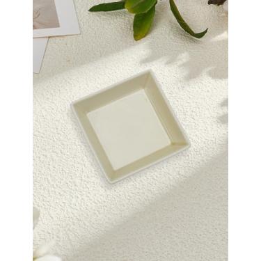 Imagem de 1 bandeja de joias, pratos de porcelana em forma quadrada de chiffon limão, prato de servir lanche de cerâmica esmaltada inflamada para anéis, colares, pulseiras, decorações de casa, 10 x 10 x 2,6 cm