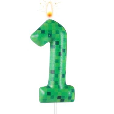 Imagem de Vela de bolo de aniversário Pixel Miner Dynamite – Número Verde TNT Tema para Jogos de Decoração de Festa (número 1)
