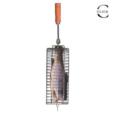 Imagem de Grelha em Aço Cromado para Peixes Cabo de Madeira 35 x 15 - Click Aram