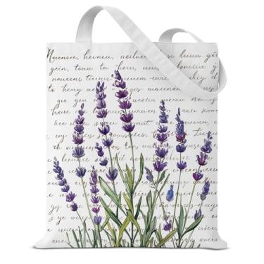 Imagem de Sacola de lona lavanda presentes para mulheres floral lavanda reutilizável mercearia bolsa de ombro para compras férias trabalho
