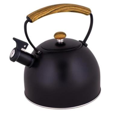 Imagem de Chaleira Inox Vintage Preta 3 Litros Apito Cabo Madeira Mor
