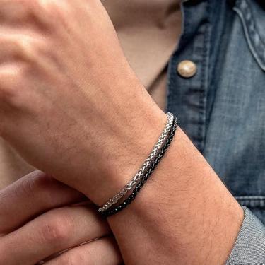 Imagem de Pulseira de prata para homens, conjunto de pulseiras de corrente cubana de aço inoxidável para homens, elos cubanos de prata ajustáveis resistentes para namorado, pai e filho, One Size, Aço inoxidável