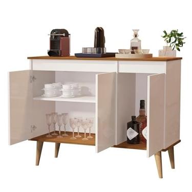 Imagem de Armario De Cozinha Pequeno De Chao Buffet Status 3 Portas Classic Design Moderno E Espacoso(Off/Freijó)