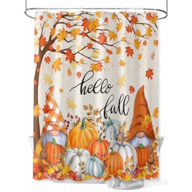 Imagem de Cortina de chuveiro Gnome Pumpkin Fall Thanksgiving Show, Vintage Orange Leaf Farmhouse, tecido lavável à prova d'água, conjunto de cortinas de banheiro para decoração de banheiro, 182 x 182 cm de