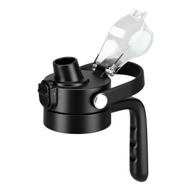 Imagem de Tampa de canudo com alça para Hydro Flask boca larga, tampas com canudo para Hydroflask 12 16 18 20 32 boca larga de 1,134 g, tampa de canudo de substituição para Hydroflask (tampa preta + preta, para