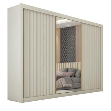 Imagem de Guarda Roupas Casal 3 Portas de Correr com Espelho Ripado 100% MDF 6 Gavetas Dublin