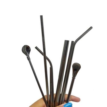 Imagem de Kit Completo 10 em 1 – Canudos de Inox Reutilizáveis com Escova, Estojo e Modelos Variados | Perfeito para Smoothies, Sucos e Drinks (Preto)