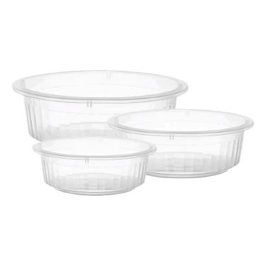 Imagem de 2X Jogo Bacias Caneladas 3 Peças Vasilhas Plástica Transpare