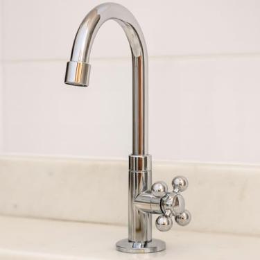 Imagem de Torneira de Banheiro e Lavabo, Para Bancada Bica Móvel Cromada, Fecho Rápido 1/4 de Volta, ABS, 5 Anos de Garantia, Arejador Removível