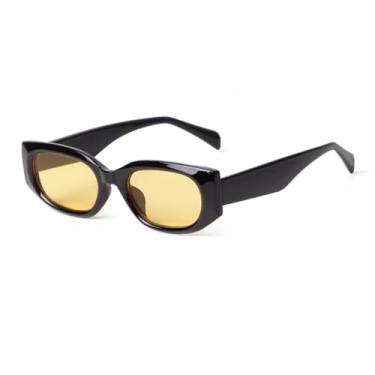 Imagem de Óculos de sol ovais com armação grossa retrô, moda feminina e masculina, vintage, lente amarela retangular (4)