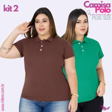 Imagem de Kit 2 Camisa Plus Size Gola Polo Feminina Tecido Premium e Ótimo Acaba