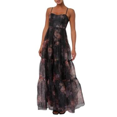 Imagem de Lulus Vestido longo feminino Calissa em camadas de organza, Floral preto, M