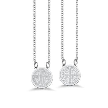 Imagem de Colar Cordão Corrente Escapulário Em Aço Inox Masculino Medalha de São Bento 100% à prova d'água