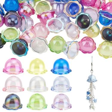 Imagem de PH PandaHall 72 peças de 9 cores tampas de contas de flor de acrílico transparente UV 2,4 x 1,5 cm contas de flor de trompete grandes para fazer joias sinos de vento pendurados onamento artesanato DIY