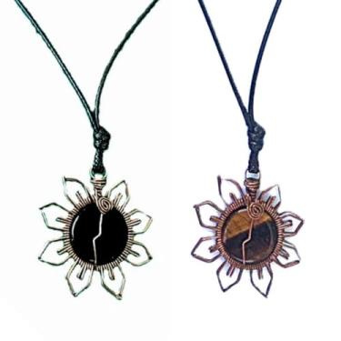 Imagem de Colar Mandala Flor, Pedra Natural, Cobre, Artesanal (Olho de Tigre (Marrom))