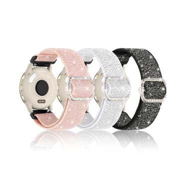 Imagem de Pulseira feminina de nylon elástico brilhante compatível com Garmin Venu 3S/Venu 2S/Vivoactive 4S/Vivomove 3S/Forerunner 255S/Forerunner 265S, pulseira elástica brilhante com glitter de 18 mm (preto +
