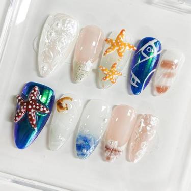 Imagem de BRKYKGK 3D Ammond Medium Press On Nails Summer Design 10 unidades