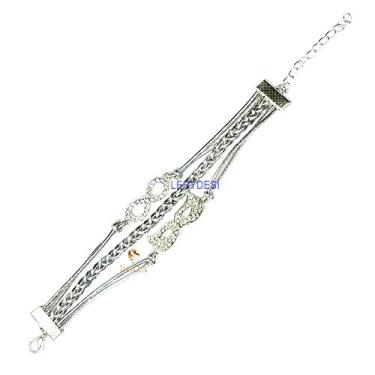 Imagem de LERYDESI Pulseira de máscara brilhante joias infinitas de cristal estilo boêmio pingente de prata diamante artificial corda trançada à mão para mulheres meninas festa dama de honra casamento baile