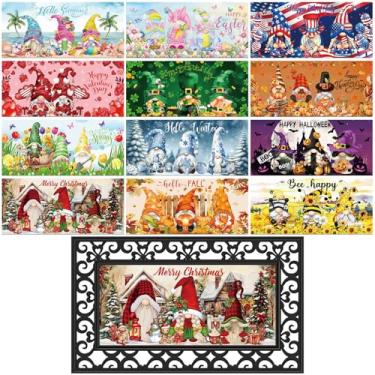 Imagem de Nuanchu 12 peças de tapete de porta sazonal intercambiável Sassafrás tapetes de entrada de boas-vindas 55 x 25 centímetros tapetes antiderrapantes presentes para outono, Halloween, porta da frente, ao