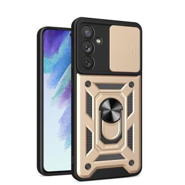 Imagem de RKINC Capa para Samsung Galaxy A54 5G com capa deslizante para câmera e anel giratório com suporte de grau militar à prova de choque com suporte magnético para carro, dourado