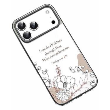 Imagem de Frepstudio Compatível com iPhone 17 Pro Max, meninas mulheres versículo bíblico flor floral inspirador citações escrituras Filipenses 4:13 capa protetora compatível com iPhone 17 Pro Max