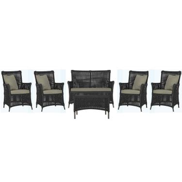 Imagem de Jogo Sofá 4 Poltronas E Mesa Igapó Marrom E8 Trama Original Preto