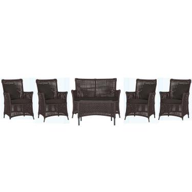 Imagem de Jogo Sofá 4 Poltronas E Mesa Igapó Preta E9 Trama Original Marrom